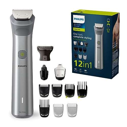 Philips Series 5000 All-in-one Trimmer, 12-in-1 Multigroom for face, head and body, 14 length settings (0.5-16 mm) (Model: MG5950/15)