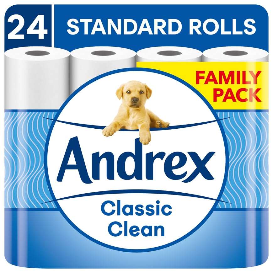 Andrex Classic Clean Toilet Rolls - 3 Ply, 24 Toilet Roll Pack - (£12.35-£11.05 with S&S + 25% off 1st S&S - £7.80 with max S&S+Voucher)