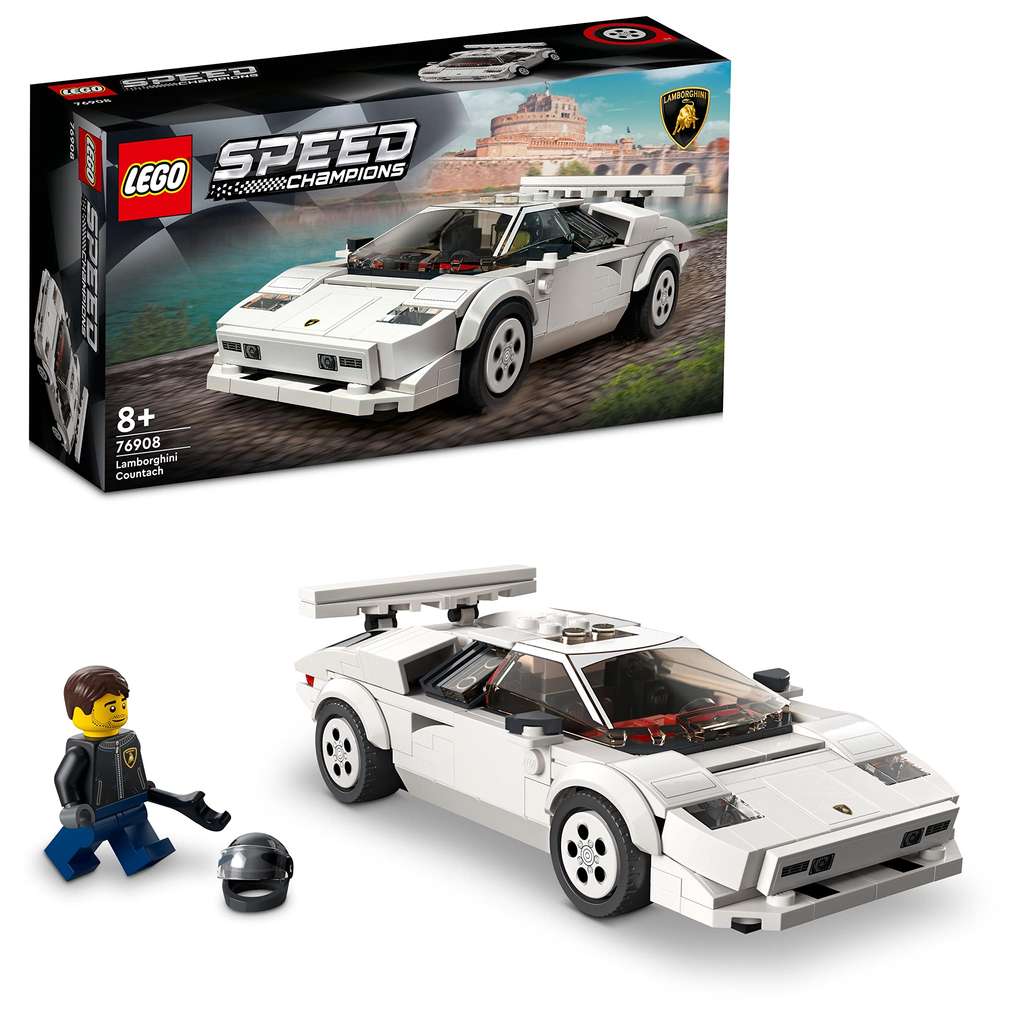 LEGO Speed Champions Lamborghini Countach, Race Car Toy Model Replica Set with Racing Driver Minifigure 76908